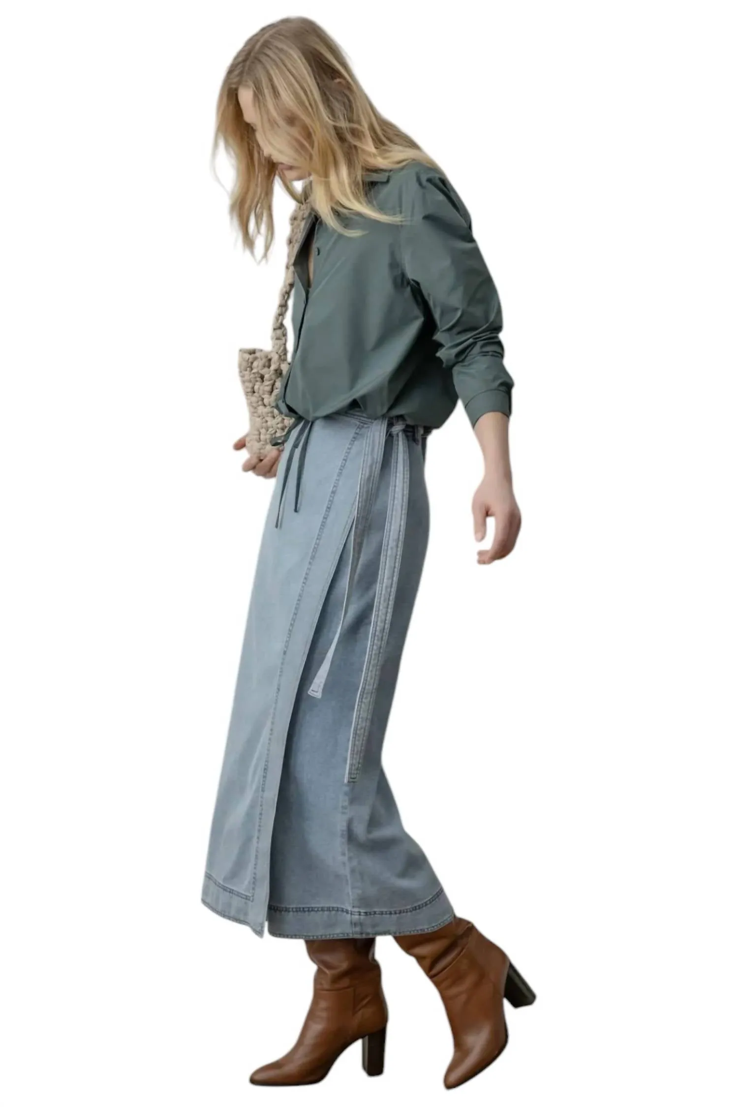 Denim Wrap Skirt In Light Wash