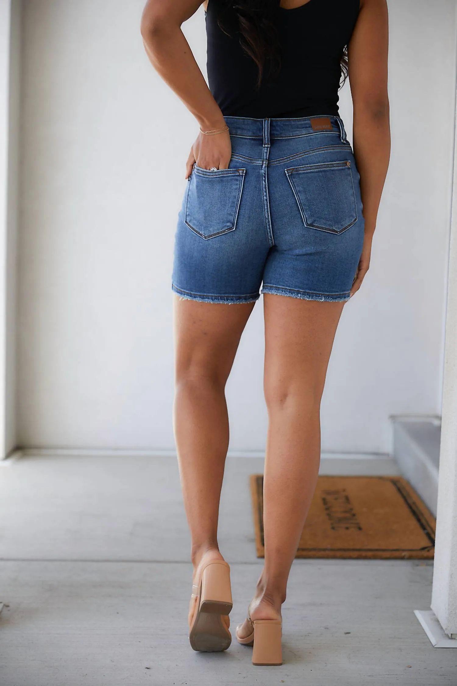 High Rise Denim Shorts In Dark Wash